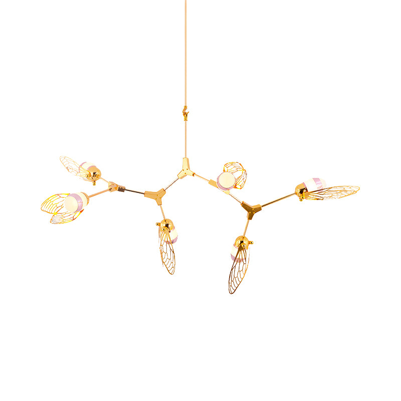 Romantic Etched Butterfly Chandelier Metallic Gold Finish Pendant Light for Dining Table Clearhalo 'Ceiling Lights' 'Chandeliers' 'Modern Chandeliers' 'Modern' Lighting' 190023