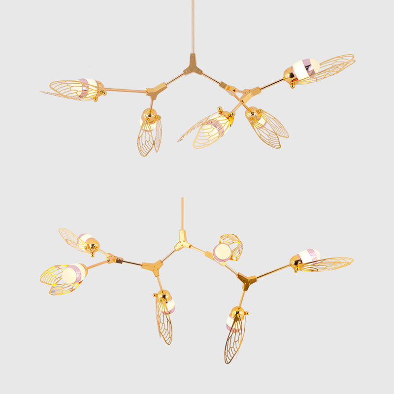 Romantic Etched Butterfly Chandelier Metallic Gold Finish Pendant Light for Dining Table Clearhalo 'Ceiling Lights' 'Chandeliers' 'Modern Chandeliers' 'Modern' Lighting' 190026