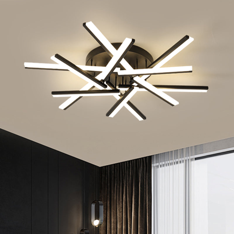 Crossed Rods Acrylic Semi Flush Mount Light Contemporary LED Black Ceiling Mounted Lamp Clearhalo 'Ceiling Lights' 'Close To Ceiling Lights' 'Close to ceiling' 'Semi-flushmount' Lighting' 1900324