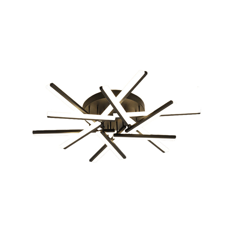 Crossed Rods Acrylic Semi Flush Mount Light Contemporary LED Black Ceiling Mounted Lamp Clearhalo 'Ceiling Lights' 'Close To Ceiling Lights' 'Close to ceiling' 'Semi-flushmount' Lighting' 1900325