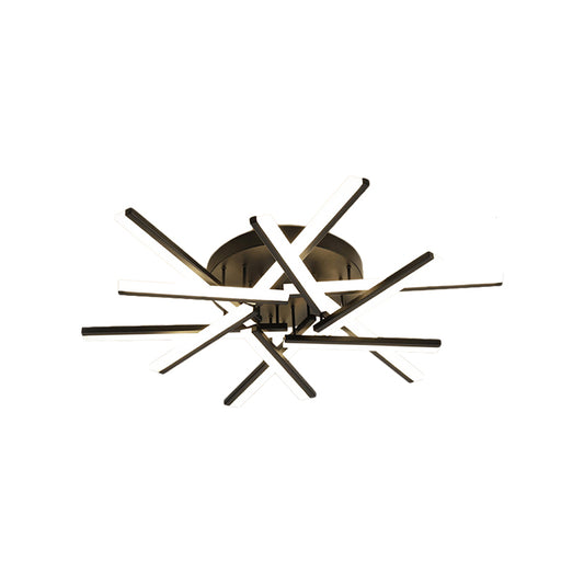 Crossed Rods Acrylic Semi Flush Mount Light Contemporary LED Black Ceiling Mounted Lamp Clearhalo 'Ceiling Lights' 'Close To Ceiling Lights' 'Close to ceiling' 'Semi-flushmount' Lighting' 1900325