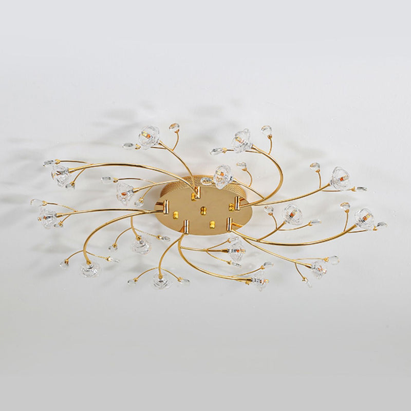 15-Head Spiral Branch Ceiling Lamp Minimal Gold Faceted Crystal Flush Mounted Light Clearhalo 'Ceiling Lights' 'Close To Ceiling Lights' 'Close to ceiling' 'Flush mount' Lighting' 1900336