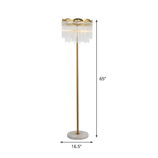 2-Tier Living Room Standing Light Contemporary Flute Crystal Single Gold Floor Lighting Clearhalo 'Floor Lamps' 'Lamps' Lighting' 1900343