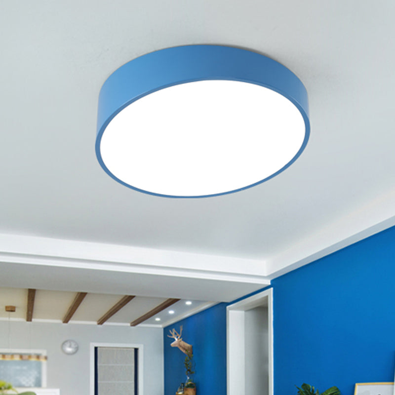 Modern Bevel-Edge Drum Ceiling Flush Acrylic LED Parlour Flush Mount Light Fixture in Red/Yellow/Blue Blue Clearhalo 'Ceiling Lights' 'Close To Ceiling Lights' 'Close to ceiling' 'Flush mount' Lighting' 1900360