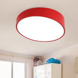 Modern Bevel-Edge Drum Ceiling Flush Acrylic LED Parlour Flush Mount Light Fixture in Red/Yellow/Blue Red Clearhalo 'Ceiling Lights' 'Close To Ceiling Lights' 'Close to ceiling' 'Flush mount' Lighting' 1900364