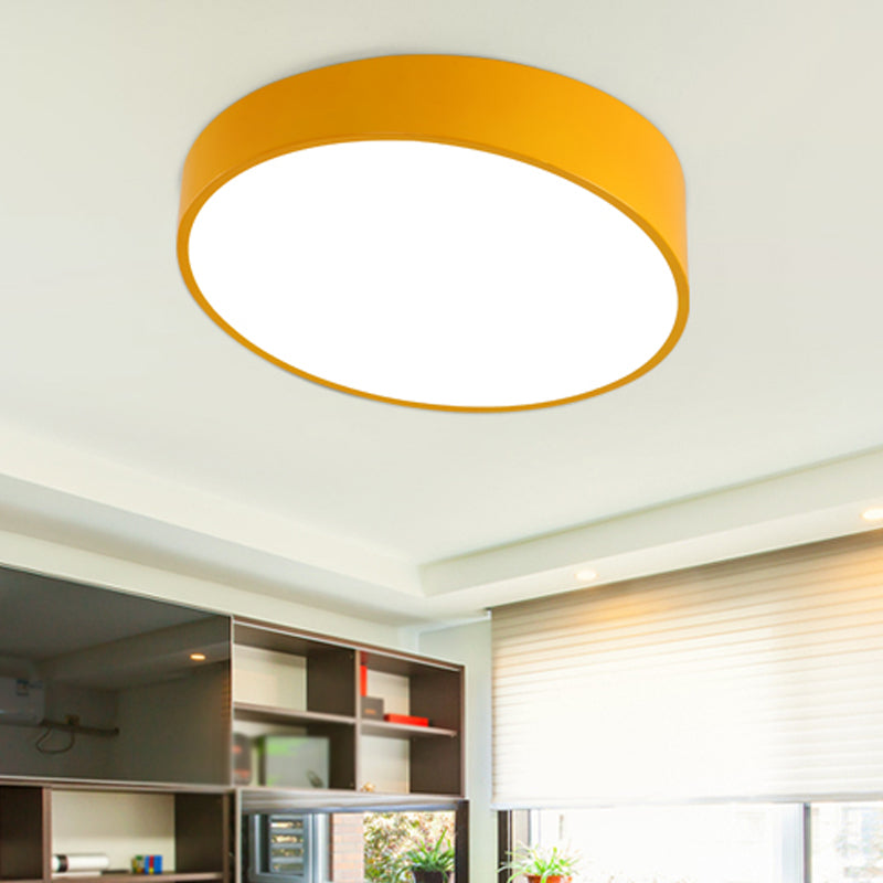 Modern Bevel-Edge Drum Ceiling Flush Acrylic LED Parlour Flush Mount Light Fixture in Red/Yellow/Blue Yellow Clearhalo 'Ceiling Lights' 'Close To Ceiling Lights' 'Close to ceiling' 'Flush mount' Lighting' 1900368