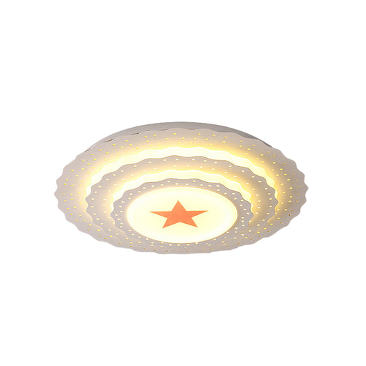 Metal Hollow Cake Shape Ceiling Mount Light with Star Bedroom Modern LED Ceiling Lamp in White Clearhalo 'Ceiling Lights' 'Close To Ceiling Lights' 'Close to ceiling' 'Flush mount' Lighting' 190036