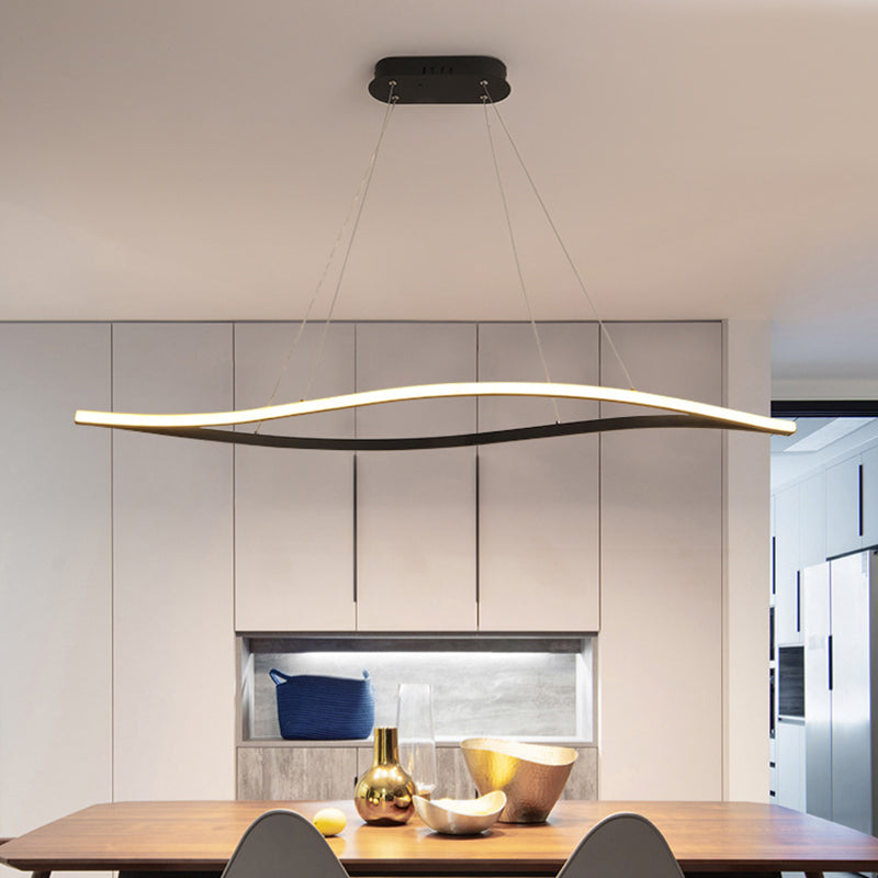 Leaf Shaped Aluminum Drop Pendant Simplicity Black/White LED Island Lamp in Warm/White Light, 31.5"/39" Wide Black Clearhalo 'Ceiling Lights' 'Island Lights' Lighting' 1900372