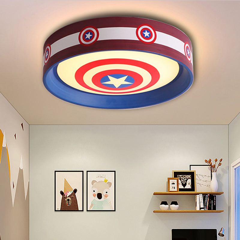 American Stylish Round Ceiling Lamp with Star Metal Blue and Red LED Ceiling Mount Light for Boys Bedroom Red Clearhalo 'Ceiling Lights' 'Close To Ceiling Lights' 'Close to ceiling' 'Flush mount' Lighting' 190039