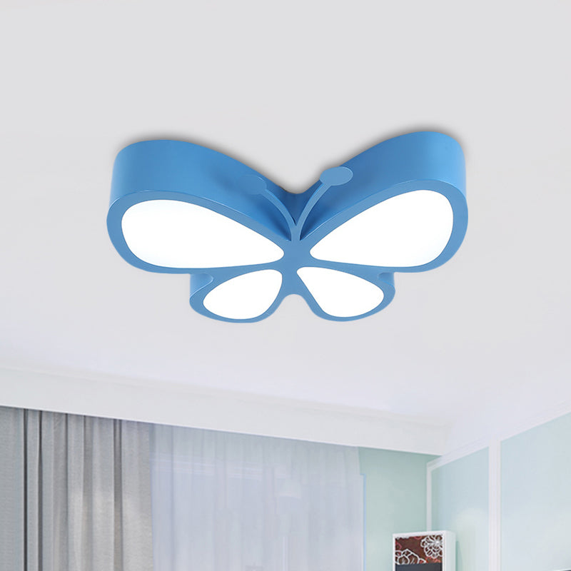 Butterfly Metallic LED Flush Light Fixture Children Red/Yellow/Blue Flushmount Ceiling Lamp with Acrylic Shade Blue Clearhalo 'Ceiling Lights' 'Close To Ceiling Lights' 'Close to ceiling' 'Flush mount' Lighting' 1900401