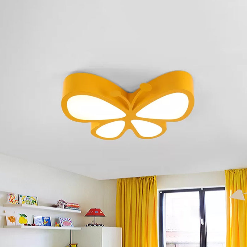 Butterfly Metallic LED Flush Light Fixture Children Red/Yellow/Blue Flushmount Ceiling Lamp with Acrylic Shade Yellow Clearhalo 'Ceiling Lights' 'Close To Ceiling Lights' 'Close to ceiling' 'Flush mount' Lighting' 1900405