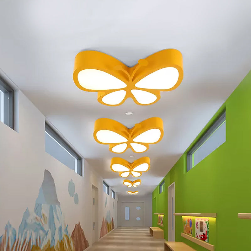 Butterfly Metallic LED Flush Light Fixture Children Red/Yellow/Blue Flushmount Ceiling Lamp with Acrylic Shade Clearhalo 'Ceiling Lights' 'Close To Ceiling Lights' 'Close to ceiling' 'Flush mount' Lighting' 1900406