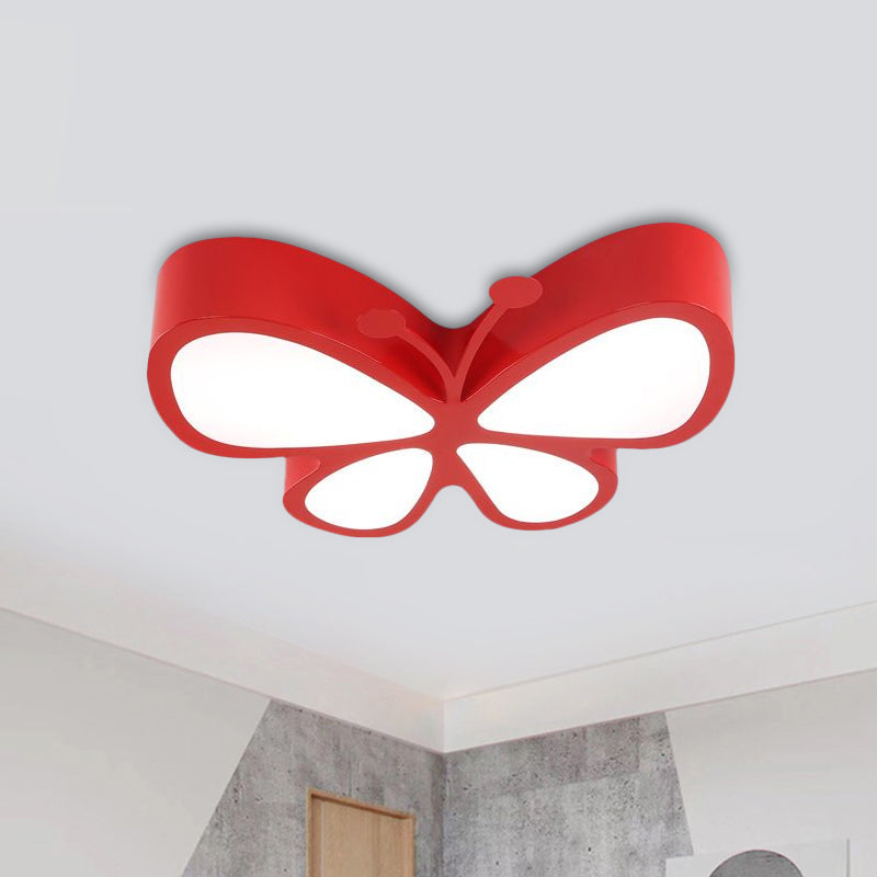 Butterfly Metallic LED Flush Light Fixture Children Red/Yellow/Blue Flushmount Ceiling Lamp with Acrylic Shade Red Clearhalo 'Ceiling Lights' 'Close To Ceiling Lights' 'Close to ceiling' 'Flush mount' Lighting' 1900409