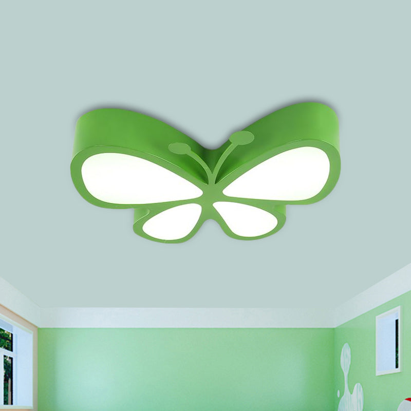 Butterfly Metallic LED Flush Light Fixture Children Red/Yellow/Blue Flushmount Ceiling Lamp with Acrylic Shade Green Clearhalo 'Ceiling Lights' 'Close To Ceiling Lights' 'Close to ceiling' 'Flush mount' Lighting' 1900413