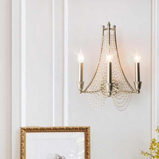 3-Bulb Crystal Bead Hanging Chandelier Vintage Champagne Candle Bedroom Pendant Light Fixture Clearhalo 'Ceiling Lights' 'Chandeliers' 'Modern Chandeliers' 'Modern' Lighting' 1900487