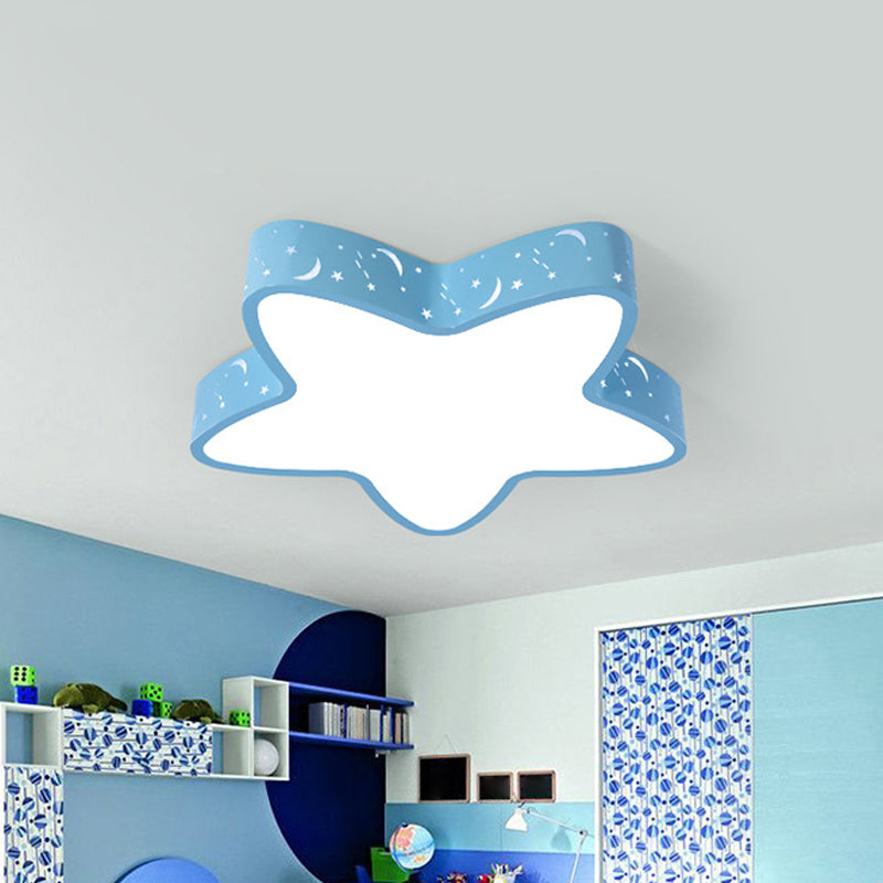 Pink/Light Blue Starfish Flush Lighting Kids LED Acrylic Flush-Mount Light Fixture with Hollowing-Out Design Light Blue Clearhalo 'Ceiling Lights' 'Close To Ceiling Lights' 'Close to ceiling' 'Flush mount' Lighting' 1900527