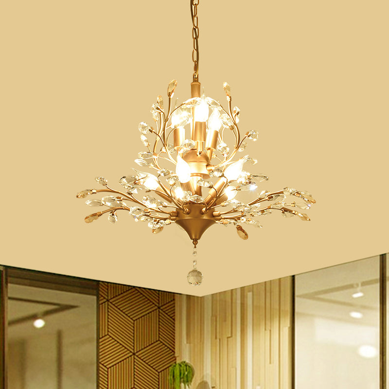 Gold Tree Suspension Pendant Light Rural Crystal 8-Bulb 19.5"/21.5" High Dining Table Ceiling Chandelier Clearhalo 'Ceiling Lights' 'Chandeliers' 'Modern Chandeliers' 'Modern' Lighting' 1900596