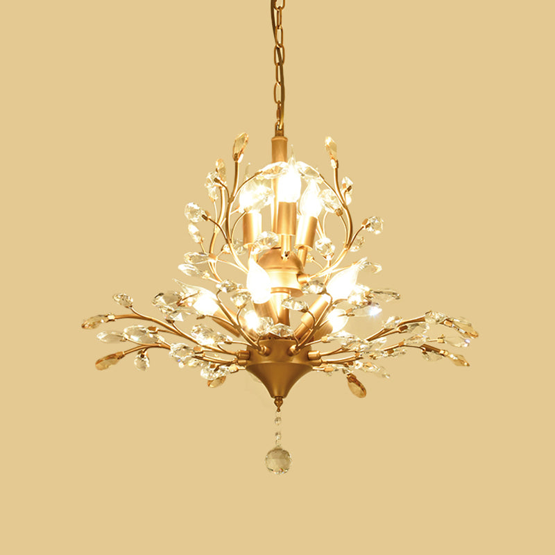 Gold Tree Suspension Pendant Light Rural Crystal 8-Bulb 19.5"/21.5" High Dining Table Ceiling Chandelier Clearhalo 'Ceiling Lights' 'Chandeliers' 'Modern Chandeliers' 'Modern' Lighting' 1900598