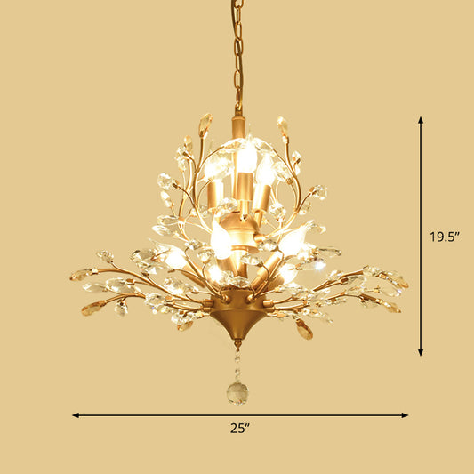 Gold Tree Suspension Pendant Light Rural Crystal 8-Bulb 19.5"/21.5" High Dining Table Ceiling Chandelier Clearhalo 'Ceiling Lights' 'Chandeliers' 'Modern Chandeliers' 'Modern' Lighting' 1900599
