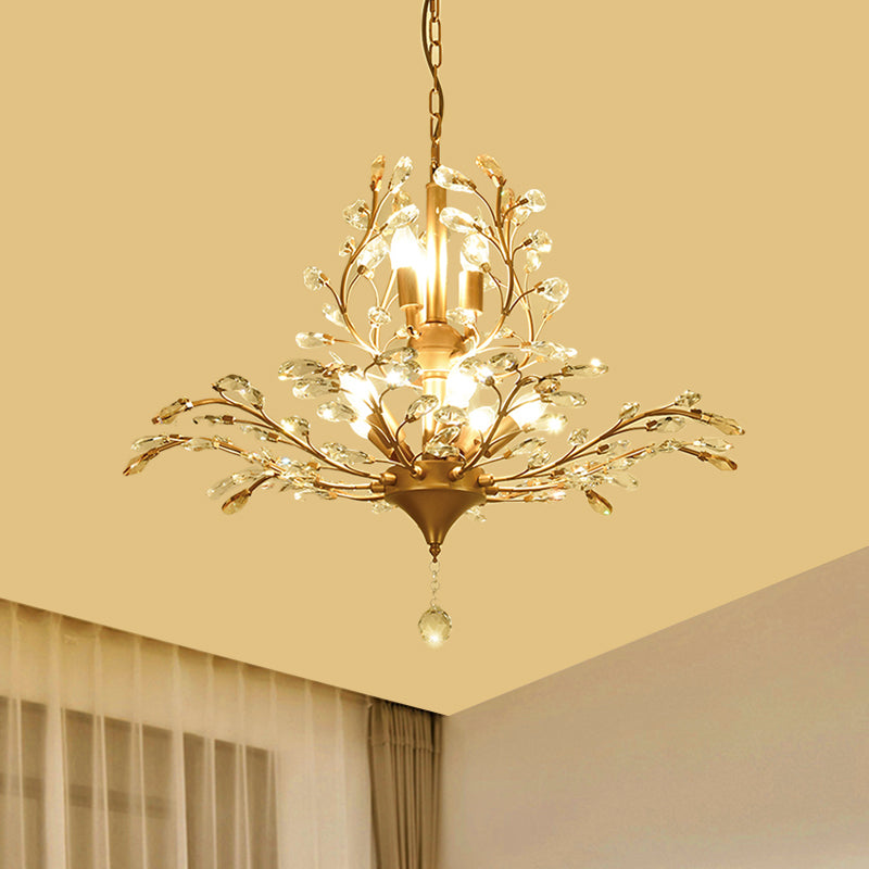 Gold Tree Suspension Pendant Light Rural Crystal 8-Bulb 19.5"/21.5" High Dining Table Ceiling Chandelier Clearhalo 'Ceiling Lights' 'Chandeliers' 'Modern Chandeliers' 'Modern' Lighting' 1900601