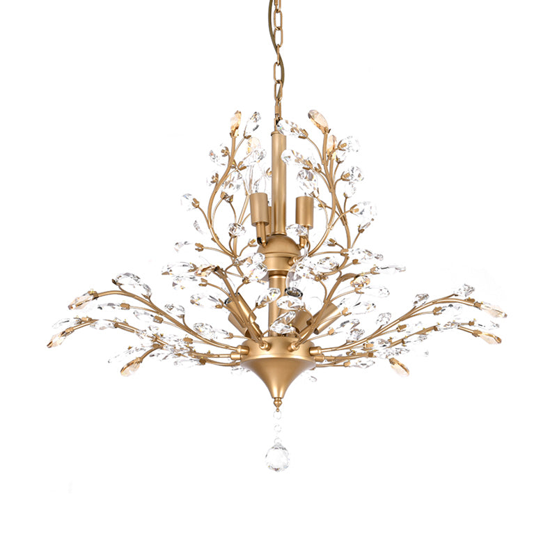 Gold Tree Suspension Pendant Light Rural Crystal 8-Bulb 19.5"/21.5" High Dining Table Ceiling Chandelier Clearhalo 'Ceiling Lights' 'Chandeliers' 'Modern Chandeliers' 'Modern' Lighting' 1900602