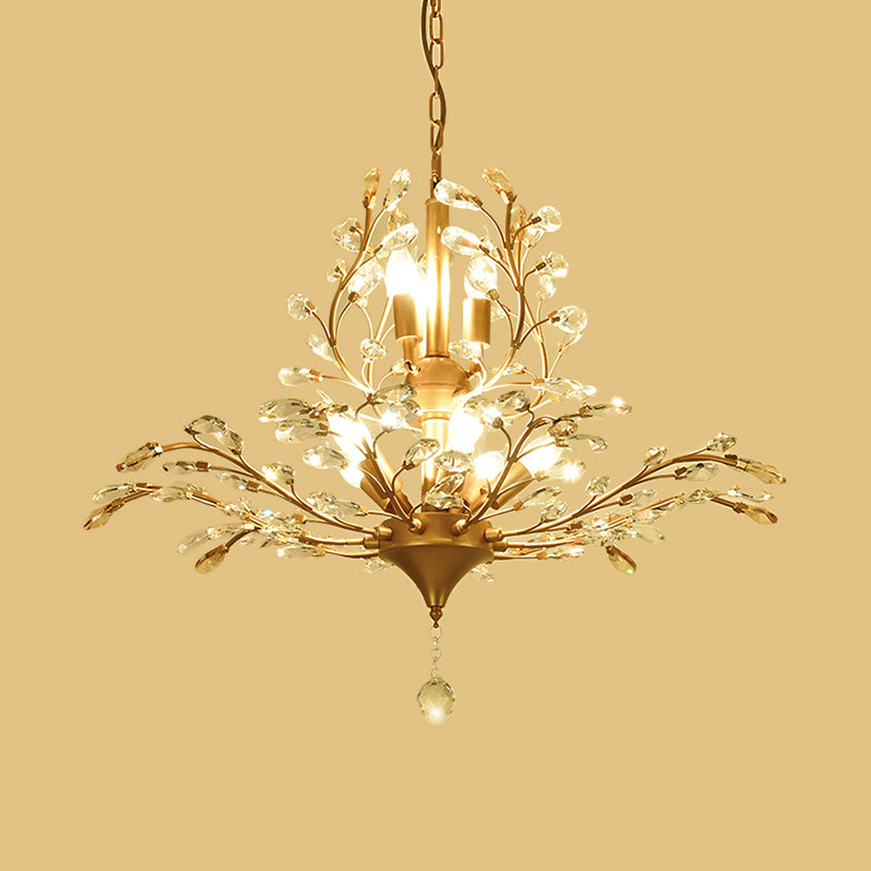 Gold Tree Suspension Pendant Light Rural Crystal 8-Bulb 19.5"/21.5" High Dining Table Ceiling Chandelier Clearhalo 'Ceiling Lights' 'Chandeliers' 'Modern Chandeliers' 'Modern' Lighting' 1900603