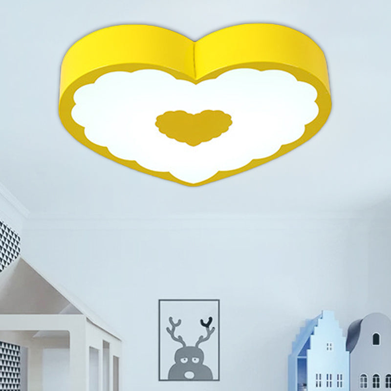 Acrylic Loving Heart Ceiling Lamp Minimalism Yellow/Blue LED Flush Mount Lighting Fixture in Warm/White Light Yellow Clearhalo 'Ceiling Lights' 'Close To Ceiling Lights' 'Close to ceiling' 'Flush mount' Lighting' 1900621