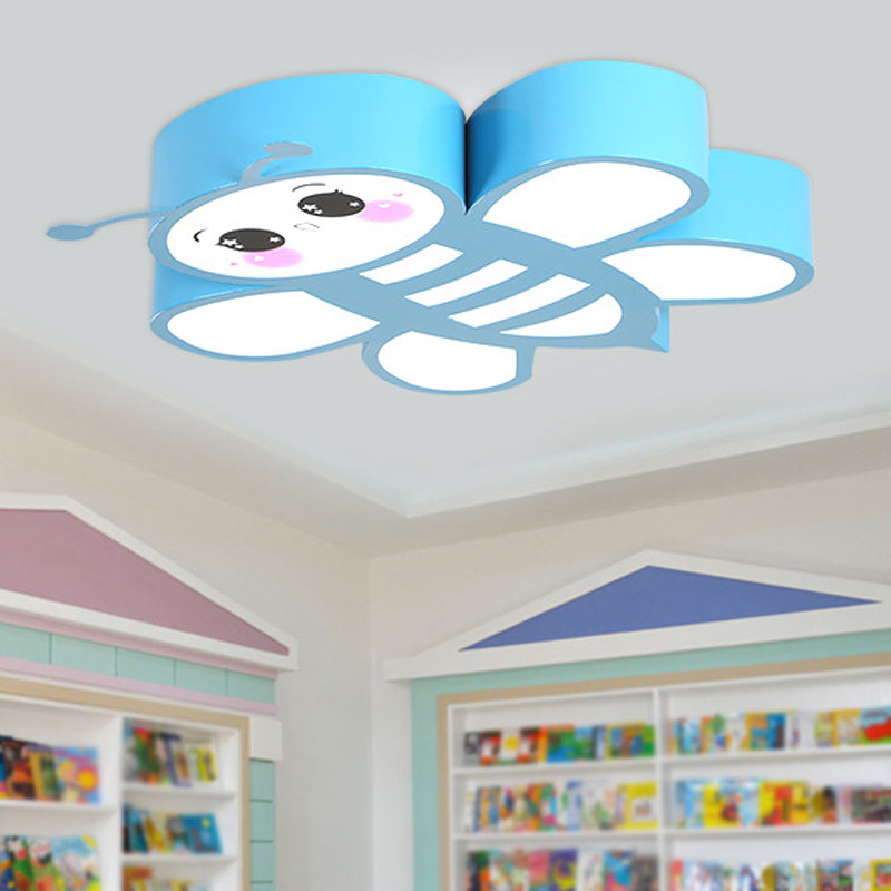 Cartoon Bee Ceiling Mounted Light Acrylic Children Room LED Flush Lamp Fixture in Blue Blue Clearhalo 'Ceiling Lights' 'Close To Ceiling Lights' 'Close to ceiling' 'Flush mount' Lighting' 1900661