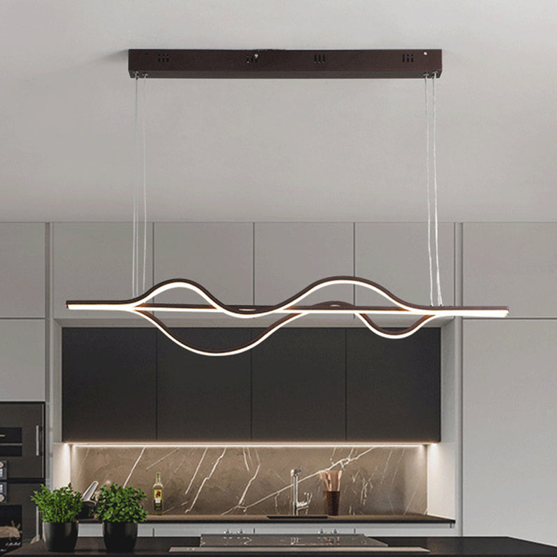 Acrylic Wavy Linear Island Light Minimalism LED Pendant Lighting in Brown, Warm/White/Natural Light Clearhalo 'Ceiling Lights' 'Island Lights' Lighting' 1900666