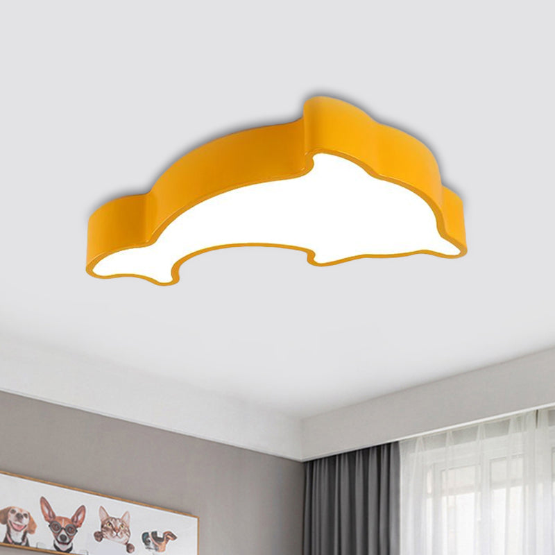 White/Red/Yellow Dolphin Lighting Fixture Children LED Acrylic Flush Mount Ceiling Light for Bedroom Yellow Clearhalo 'Ceiling Lights' 'Close To Ceiling Lights' 'Close to ceiling' 'Flush mount' Lighting' 1900685