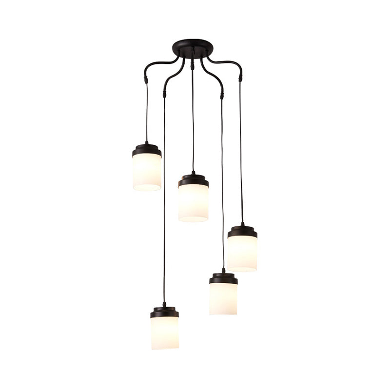 Cylinder Shade Hanging Light Contemporary Frosted Glass Pendant Lamp in Black & White for Kitchen Clearhalo 'Ceiling Lights' 'Chandeliers' 'Modern Chandeliers' 'Modern' Lighting' 190071