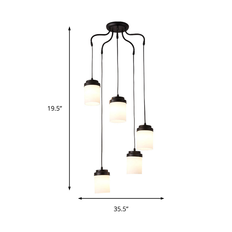 Cylinder Shade Hanging Light Contemporary Frosted Glass Pendant Lamp in Black & White for Kitchen Clearhalo 'Ceiling Lights' 'Chandeliers' 'Modern Chandeliers' 'Modern' Lighting' 190072