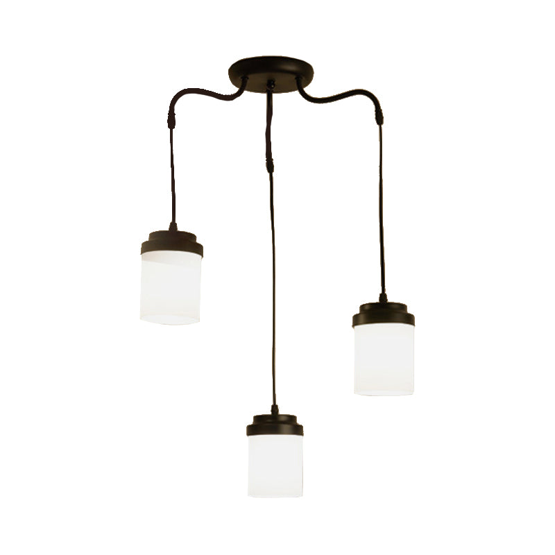 Cylinder Shade Hanging Light Contemporary Frosted Glass Pendant Lamp in Black & White for Kitchen Clearhalo 'Ceiling Lights' 'Chandeliers' 'Modern Chandeliers' 'Modern' Lighting' 190074