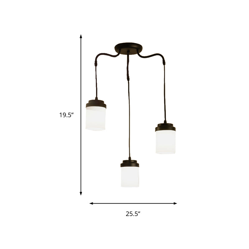 Cylinder Shade Hanging Light Contemporary Frosted Glass Pendant Lamp in Black & White for Kitchen Clearhalo 'Ceiling Lights' 'Chandeliers' 'Modern Chandeliers' 'Modern' Lighting' 190075