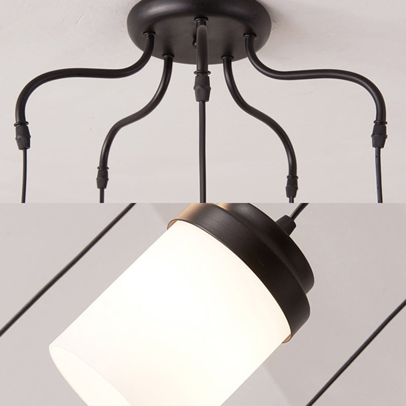 Cylinder Shade Hanging Light Contemporary Frosted Glass Pendant Lamp in Black & White for Kitchen Clearhalo 'Ceiling Lights' 'Chandeliers' 'Modern Chandeliers' 'Modern' Lighting' 190076