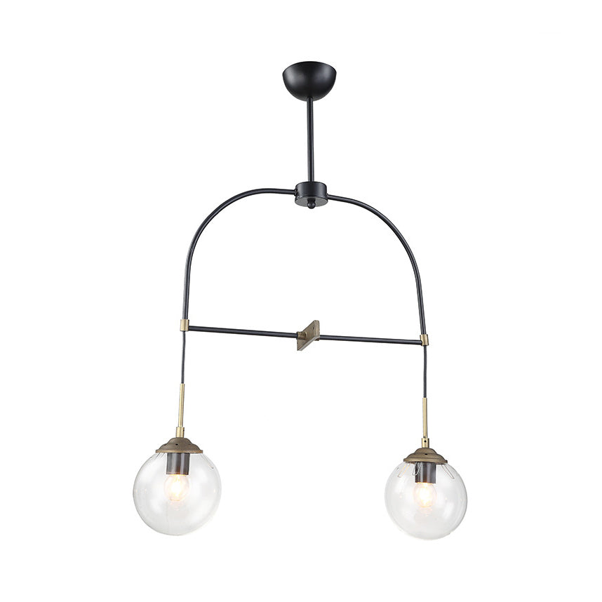 Black Arched Pendant Lamp 2 Lights Contemporary Metal Ceiling Pendant Light with Glass Shade for Cafe Clearhalo 'Ceiling Lights' 'Chandeliers' 'Glass shade' 'Glass' 'Modern Chandeliers' 'Modern' Lighting' 190085