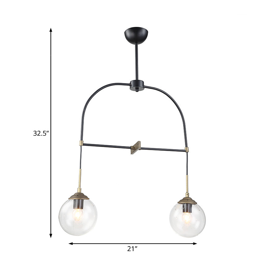 Black Arched Pendant Lamp 2 Lights Contemporary Metal Ceiling Pendant Light with Glass Shade for Cafe Clearhalo 'Ceiling Lights' 'Chandeliers' 'Glass shade' 'Glass' 'Modern Chandeliers' 'Modern' Lighting' 190086