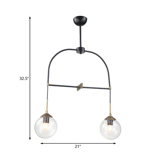 Black Arched Pendant Lamp 2 Lights Contemporary Metal Ceiling Pendant Light with Glass Shade for Cafe Clearhalo 'Ceiling Lights' 'Chandeliers' 'Glass shade' 'Glass' 'Modern Chandeliers' 'Modern' Lighting' 190086