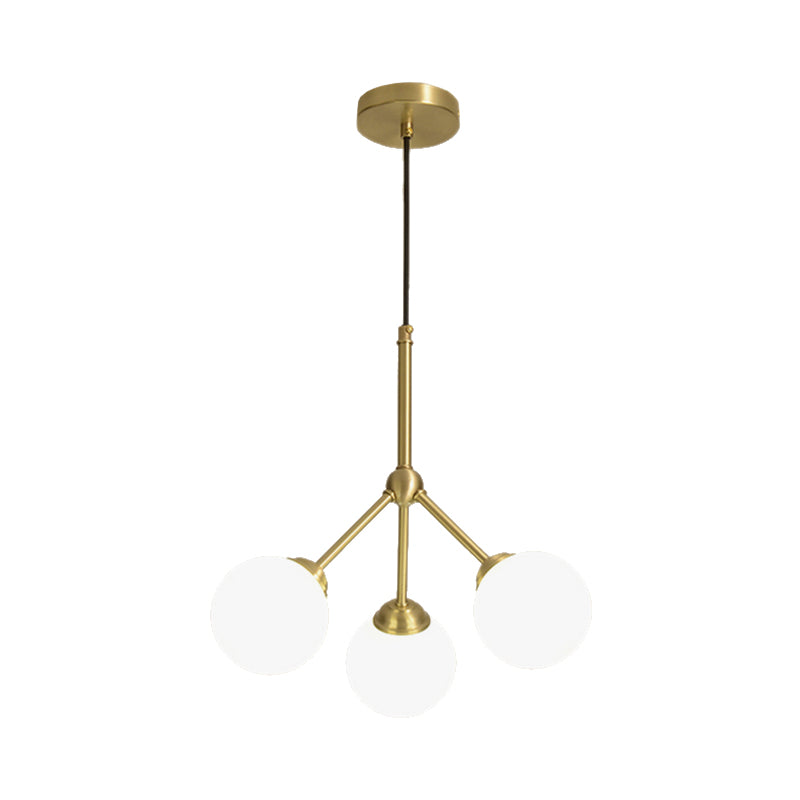 Orb Shade Restaurant Pendant Lamp Milk Glass Metal Modern Hanging Light in Gold Clearhalo 'Ceiling Lights' 'Chandeliers' 'Modern Chandeliers' 'Modern' Lighting' 190108