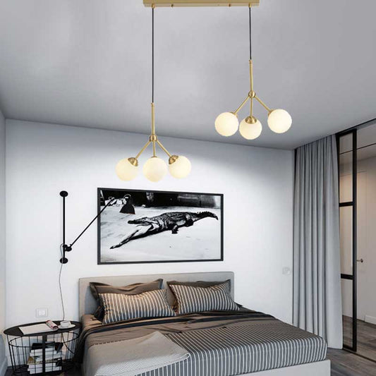 Orb Shade Restaurant Pendant Lamp Milk Glass Metal Modern Hanging Light in Gold 6 Gold Clearhalo 'Ceiling Lights' 'Chandeliers' 'Modern Chandeliers' 'Modern' Lighting' 190113