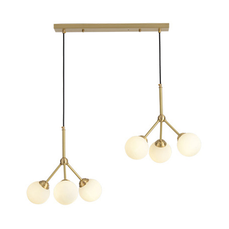 Orb Shade Restaurant Pendant Lamp Milk Glass Metal Modern Hanging Light in Gold Clearhalo 'Ceiling Lights' 'Chandeliers' 'Modern Chandeliers' 'Modern' Lighting' 190114