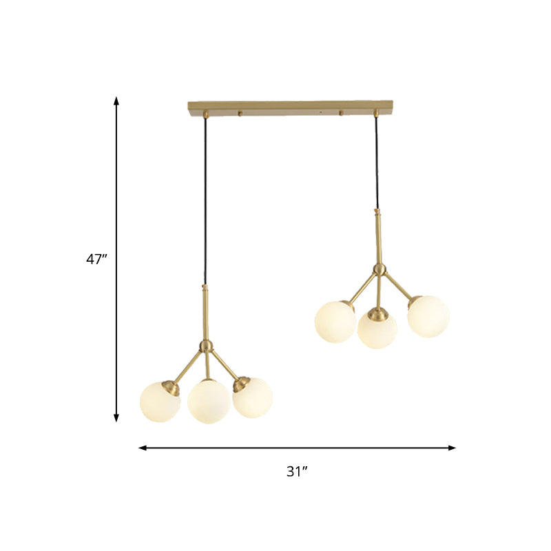 Orb Shade Restaurant Pendant Lamp Milk Glass Metal Modern Hanging Light in Gold Clearhalo 'Ceiling Lights' 'Chandeliers' 'Modern Chandeliers' 'Modern' Lighting' 190115