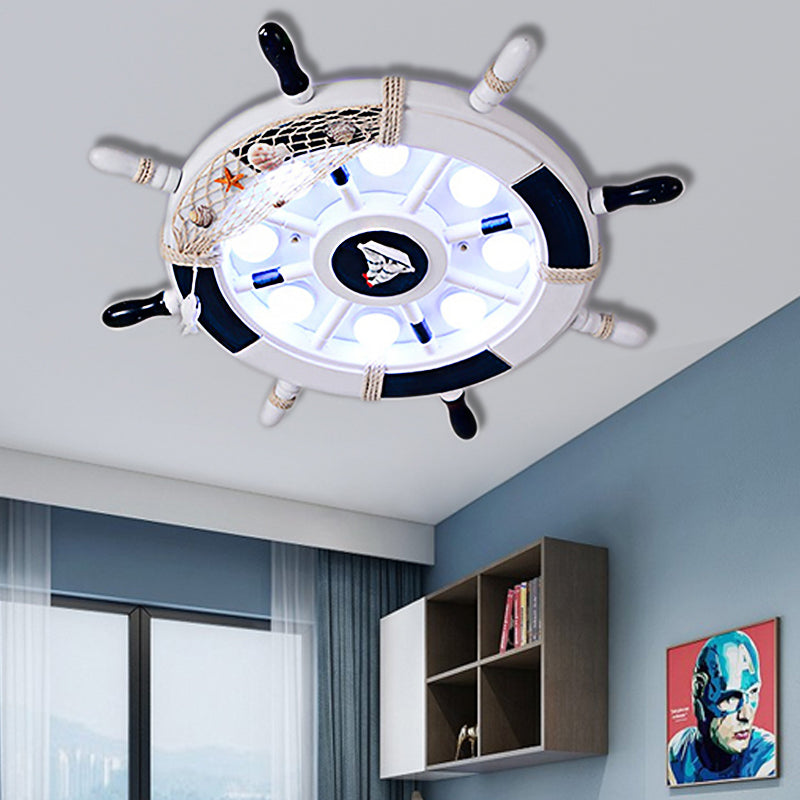 Rudder Shape Flush Mount Light 8 Lights Nautical Stylish Metal Ceiling Lamp for Nursing Room White Clearhalo 'Ceiling Lights' 'Close To Ceiling Lights' 'Close to ceiling' 'Flush mount' Lighting' 190129