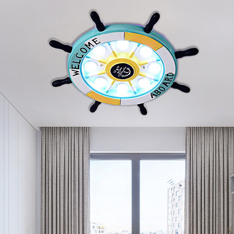 Rudder Shape Flush Mount Light 8 Lights Nautical Stylish Metal Ceiling Lamp for Nursing Room Yellow-Blue Clearhalo 'Ceiling Lights' 'Close To Ceiling Lights' 'Close to ceiling' 'Flush mount' Lighting' 190136