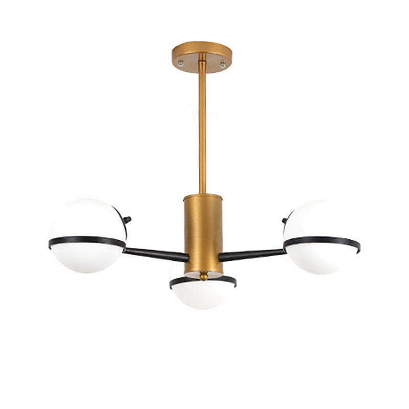 3/6 Light Orb Shade Chandelier Lighting Post Modern White Glass Ceiling Pendant Light in Gold Clearhalo 'Ceiling Lights' 'Chandeliers' 'Glass shade' 'Glass' 'Modern Chandeliers' 'Modern' Lighting' 190144