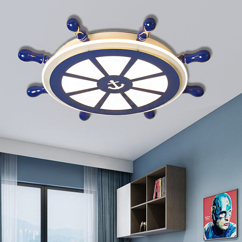 Rudder LED Flush Mount Light Nautical Style Acrylic Ceiling Lamp in Blue for Dining Room Blue Clearhalo 'Ceiling Lights' 'Close To Ceiling Lights' 'Close to ceiling' 'Flush mount' Lighting' 190150