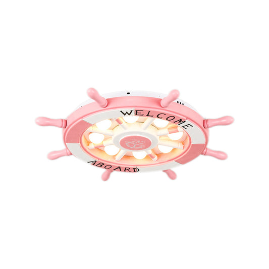 Cartoon Rudder Girl Bedroom Ceiling Lamp Acrylic Metal Nautical LED Flush Ceiling Light in Pink Clearhalo 'Ceiling Lights' 'Close To Ceiling Lights' 'Close to ceiling' 'Flush mount' Lighting' 190179