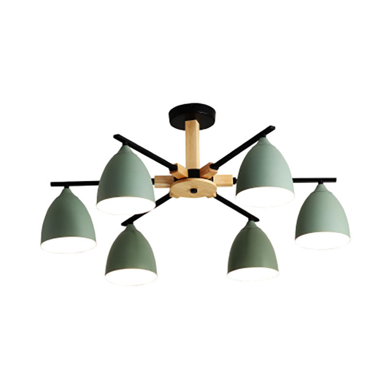 Nordic Dome Shade Drop Ceiling Light Multi-Light Wooden Hanging Chandelier in Green for Living Room Clearhalo 'Ceiling Lights' 'Chandeliers' 'Modern Chandeliers' 'Modern' Lighting' 190208