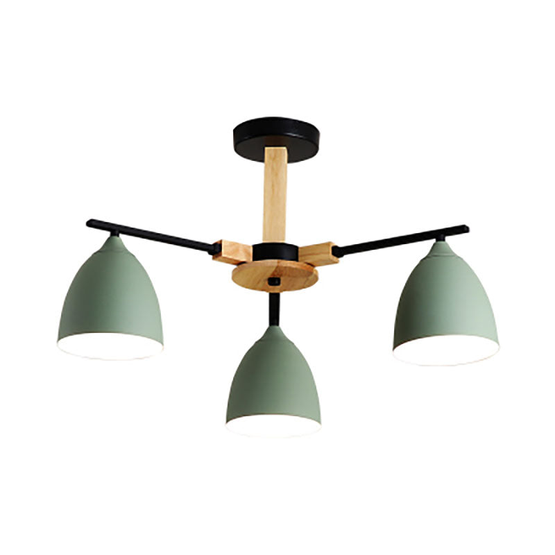 Nordic Dome Shade Drop Ceiling Light Multi-Light Wooden Hanging Chandelier in Green for Living Room Clearhalo 'Ceiling Lights' 'Chandeliers' 'Modern Chandeliers' 'Modern' Lighting' 190210