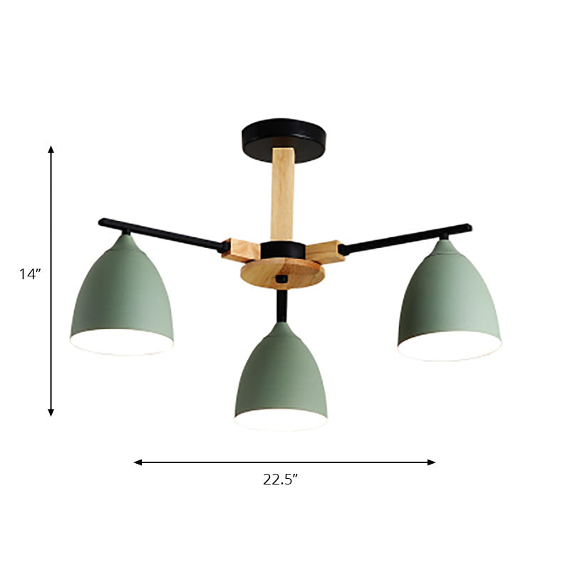 Nordic Dome Shade Drop Ceiling Light Multi-Light Wooden Hanging Chandelier in Green for Living Room Clearhalo 'Ceiling Lights' 'Chandeliers' 'Modern Chandeliers' 'Modern' Lighting' 190211